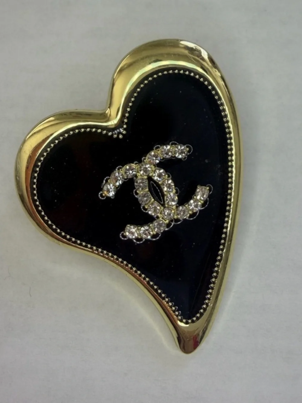 CHANEL Pin Brooch Coco Mark Heart Motif GP Rhinestone Gold Black EUC 2021K - Picture 3 of 9